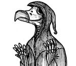  2014 anthro assassin avian beak bird bone bram_(character) cloak clothed clothing crow eyewear goggles hood male mask plague plague_doctor plain_background raven skeleton skull smile solo undead vulture white_background 