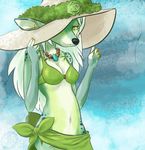  anthro cainethelongshot cervine deer female fur green_fur hair looking_at_viewer mammal smile white_hair 