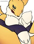  anthro bandai blue_eyes breast_grab breasts digimon female fingering fur masturbation nipples one_eye_closed renamon solo tongue white_fur yellow_fur 