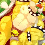  2014 abs anthro armband biceps big_muscles bowser bulge clothed clothing collar danandnite hair half-dressed horn huge_muscles koopa lying male mario_bros muscles nintendo nipples pecs pose reclining red_hair relaxing scales scalie sleeping solo spikes thong topless video_games wristband 