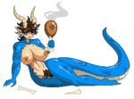  areola big_breasts blue_scales breasts brown_hair dragon drakthug female gold hair horn meat nipple_piercing nipples norael nude piercing pixel_art pubes solo steam voluptuous wide_hips 