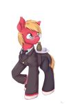  2014 alasou alpha_channel big_macintosh_(mlp) blonde_hair clothing earth_pony equine eyewear fancy feral freckles friendship_is_magic fur glasses green_eyes hair horse male mammal my_little_pony plain_background pony raised_hoof red_fur solo suit transparent_background 