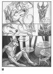  2010 anthro balls canine claws comic cute dialogue dragon duo feral forest horn landing leaves male mammal outside penis penis_tip rukis scalie sheath size_difference sketch text tree wings wolf 