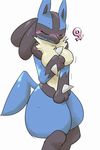  2014 anthro blush breasts canine cute eyes_closed female kurou-karasu lucario mammal nintendo nude plain_background pok&eacute;mon smile solo spikes standing video_games white_background ♀ 