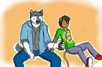  2014 anthro canine cat clothing dog duo eyes_closed feline hair husky male mammal rain-yatsu rainier tim 