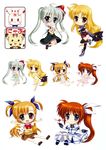  absurdres asteion blonde_hair blue_eyes brown_hair chibi einhart_stratos fate_testarossa fujima_takuya full_body heterochromia highres long_hair lyrical_nanoha mahou_shoujo_lyrical_nanoha_vivid multiple_girls red_eyes sacred_heart scan takamachi_nanoha thighhighs vivio 