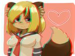  1girl 3d akitaka_(mcdonnell-douglas) anaglyph animal_ears animal_nose blonde_hair blush breasts chinchilla_(9994154) copyright_request furry green_eyes heart neck simple_background smile 