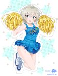  :d anastasia_(idolmaster) cheerleader commentary_request dotted_line idolmaster idolmaster_cinderella_girls mizuki_makoto open_mouth pom_poms shoes smile sneakers solo sweat twitter_username upskirt 