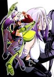 arachne breasts claws detached_sleeves extra_eyes highres insect_girl long_hair medium_breasts monster_girl monster_musume_no_iru_nichijou multiple_arms multiple_girls multiple_legs navel orange_eyes purple_eyes purple_hair rachnera_arachnera s-now spider_girl thighhighs 