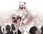  breasts cleavage collarbone daakuro dress horns kantai_collection large_breasts long_hair midway_hime orange_eyes pale_skin shinkaisei-kan solo spikes very_long_hair white_dress white_hair 