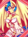  &lt;3 2015 anthro big_breasts blue_hair breasts cleavage clothed clothing equine fan_character feathers female fur hair holidays ladypixelheart lingerie long_hair looking_at_viewer mammal my_little_pony one_eye_closed orange_eyes pegasus smile solo standing valentine&#039;s_day wings wink 