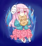  hata_no_kokoro long_hair looking_at_viewer mask mask_on_head new_mask_of_hope pink_eyes pink_hair plaid plaid_shirt puchimirin shirt skirt socks solo touhou 