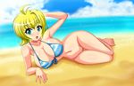  beach blonde_hair blue_eyes blush bottomless breasts cleavage curvaceous curvy edit erect_nipples erect_nipples_under_clothes huge_breasts large_breasts midriff nice_body no_panties ocean open_mouth photoshop pussy sand sea short_hair sigurdhosenfeld smile swimsuit water 