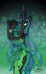  &lt;3 2015 abstract_background anthro black_fur black_skin blue_hair changeling clothing dress equine female friendship_is_magic fur green_eyes hair holidays horn long_hair looking_at_viewer mammal my_little_pony omny87 one_eye_closed queen_chrysalis_(mlp) smile solo standing valentine&#039;s_day wink 