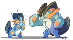  2015 ambiguous_gender amphibian blush cute cuteskitty eyes_closed flexing mega_evolution mega_swampert muscles nintendo open_mouth orange_eyes pok&eacute;mon swampert tongue video_games 