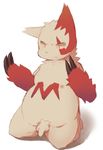  2015 balls blush claws cold_yellowtail feral fur kneeling male mammal nintendo nipples nude penis plain_background pok&eacute;mon pubes red_eyes shadow solo spread_legs spreading uncut video_games white_background white_fur zangoose 