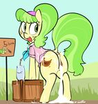  2015 after_sex anatomically_correct anatomically_correct_pussy animal_genitalia anus butt clothing cum cum_in_ass cum_in_pussy cum_inside cum_on_butt cutie_mark dripping earth_pony equine equine_pussy female feral freckles friendship_is_magic green_eyes green_hair hair horse horsecock looking_back mammal mcsweezy ms_peachbottom_(mlp) my_little_pony open_mouth penis pony presenting pussy raised_tail sign solo two_tone_hair 