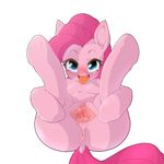  2015 anus blue_eyes blush earth_pony equine female friendship_is_magic hair hidamariru horse legs_up looking_at_viewer mammal my_little_pony open_mouth pink_hair pinkie_pie_(mlp) plain_background pony presenting presenting_pussy pussy solo spread_pussy spreading tongue tongue_out white_background 