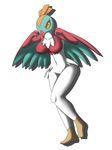  2014 anthro big_breasts breasts claws feathers female green_feathers hawlucha latiar looking_at_viewer navel nintendo nude plain_background pok&eacute;mon pok&eacute;morph red_feathers video_games white_feathers wide_hips wings yellow_eyes yellow_sclera 