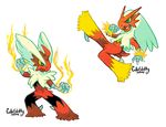  2014 ambiguous_gender avian bird blaziken blue_eyes chicken cuteskitty fire horn mega_blaziken mega_evolution nintendo open_mouth pok&eacute;mon red_feathers tan_feathers tongue video_games yellow_sclera 