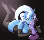  2015 anthro anthrofied breasts collar dildo elbow_gloves equine female friendship_is_magic gloves hair hobbsmeerkat horn horsecock_dildo legwear licking mammal my_little_pony open_mouth sex_toy solo thigh_highs tongue tongue_out trixie_(mlp) two_tone_hair unicorn 