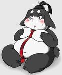  abstract_background big_ears blush breast_fondling breast_grab breasts clothing convenient_censorship floppy_ears fondling half-closed_eyes hat japanese_clothing lagomorph male mammal moobs necktie nude obese open_mouth overweight rabbit reki_(artist) shy sitting solo whiskers 