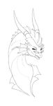  2014 black_and_white clothed clothing dragon etheross eyewear female feral horn jacket lizard looking_at_viewer monochrome open_mouth plain_background reptile scales scalie sketch smile solo white_background 