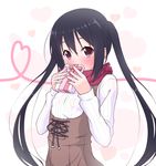  aran_sweater black_hair blush box brown_eyes gift gift_box heart k-on! k10k long_hair nakano_azusa ribbed_sweater scarf solo sweater twintails valentine 