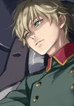  aldnoah.zero blonde_hair cockpit double-breasted green_eyes male_focus military military_uniform shan2000 slaine_troyard solo uniform 