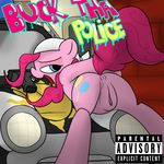  anus bandanna car cutie_mark datte-before-dawn earth_pony english_text equine female feral friendship_is_magic gun hair horse mammal my_little_pony open_mouth pink_hair pinkie_pie_(mlp) pistol police pony presenting pussy raised_tail ranged_weapon solo text weapon 