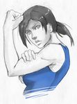  bad_deviantart_id bad_id bras_d'honneur flexing grey_eyes grey_hair lips long_hair muscle nose ponytail pose serious solo tank_top upper_body whistle_frog white_skin wii_fit wii_fit_trainer 