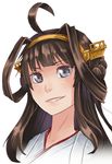  ahoge bad_deviantart_id bad_id blue_eyes brown_hair face headgear kantai_collection kongou_(kantai_collection) long_hair smile solo whistle_frog 