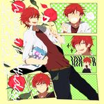  blush dated flower gekkan_shoujo_nozaki-kun happy_birthday heart kasoku_(1217cat) mikoshiba_mikoto multiple_views one_eye_closed open_mouth red_eyes red_hair rose smile sparkle spoken_blush spoken_heart 