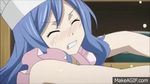  1girl animated animated_gif blue_eyes blue_hair cooking fairy_tail head_shot juvia_loxar sexually_suggestive 