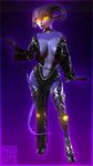  big_breasts big_horns breasts claws cleavage clothed clothing demon female gem glowing glowing_eyes gown hooves jessica_anner lingerie long_ears metal purple_scales revealing silver solo spaded_tail succubus translucent xelthia yellow_sclera 