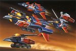  70s aircraft core_fighter energy_sword g-bull g-fighter g-sky gun gundam mecha mobile_suit_gundam official_art oldschool rx-78-2 scan shield sword tank weapon 