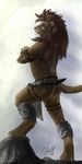  butt clothing feline knife lion loincloth male mammal negger pose shin_(negger) solo 