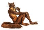  2015 alcohol anthro beer beverage brown_eyes brown_fur claws drinking fur kenket male mammal marten mustelid nude pawpads paws pine_marten plain_background solo tay white_background 