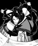  animal_ears bamboo charging commentary_request dress frilled_sleeves frills greyscale highres imaizumi_kagerou long_hair long_sleeves monochrome running sandals serious solo tamahana touhou wide_sleeves wolf_ears 