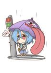  :/ :p blue_hair chibi heterochromia highres holding karakasa_obake looking_at_viewer ooyama_bokuchi rain solo tatara_kogasa tongue tongue_out touhou umbrella 