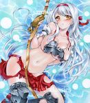  artist_name at_classics blue_hair blush bow breasts brown_eyes gloves hairband kantai_collection large_breasts long_hair navel partially_submerged sample shoukaku_(kantai_collection) skirt solo torn_clothes torn_skirt traditional_media very_long_hair 
