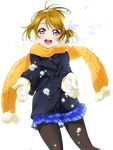  breath brown_hair earmuffs hair_ornament koizumi_hanayo love_live! love_live!_school_idol_festival love_live!_school_idol_project mittens official_art pantyhose petticoat pleated_skirt purple_eyes scarf skirt slip_showing snow solo third-party_edit transparent_background 