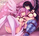  akemi_homura akuma_homura argyle argyle_legwear artist_name bdsm black_hair blush bondage bound bound_legs bow breast_bondage breasts closed_eyes convenient_leg hair_bow hair_ribbon happy happy_valentine heart highres kaname_madoka large_breasts leaning_on_person long_hair mahou_shoujo_madoka_magica mahou_shoujo_madoka_magica_movie maullarmaullar multiple_girls nipples nude open_mouth pink_hair restrained ribbon shibari sitting smile spoilers thighhighs twitter_username two_side_up ultimate_madoka valentine very_long_hair wings yuri 