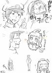  1girl :d admiral_(kantai_collection) ahoge chibi comic eating greyscale hat hinooka_shuuji horns kantai_collection long_hair military military_uniform mittens monochrome naval_uniform northern_ocean_hime open_mouth peaked_cap shinkaisei-kan smile sweat thumbs_up translated uniform 