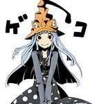  1girl beniboshi blue_hair blush_stickers dress eruka_frog female hat long_hair polka_dot polka_dots solo soul_eater witch witch_hat 