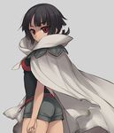  1girl black_hair cape female higana_(pokemon) looking_back pixiv_manga_sample pokemon pokemon_oras red_eyes shorts solo utsugi_(skydream) 