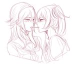  2girls blush fire_emblem fire_emblem:_kakusei hairband incipient_kiss long_hair lucina multiple_girls pocky_kiss school_uniform serafuku serena_(fire_emblem) twintails yuri 