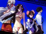  2girls bikini black_hair ei_li_fan ei_li_lei ei_yi_li etsusa_oohashi kugi_seiichi long_hair multiple_boys multiple_girls nanamura purple_hair short_hair sunglasses swimsuit 