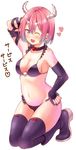  ;d aidou_rumi arm_up attsun_(atsushi_jb) bad_id bad_pixiv_id bangs bikini black_bikini black_footwear black_gloves black_legwear blush boots bow bow_legwear breasts choker cleavage cosplay demon_girl fingerless_gloves frills full_body gloves grey_eyes groin hair_between_eyes hand_on_hip hand_on_own_head heart hips horns kneeling looking_at_viewer lowleg lowleg_bikini medium_breasts navel one_eye_closed open_mouth original pink_hair seishun_scrap! short_hair simple_background skull smile solo string_bikini swimsuit thighhighs translated white_background 