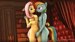  2014 3d anthro anthrofied bed book breasts cgi duo equine eye_contact female fingering fluttershy_(mlp) friendship_is_magic hair horse inside lesbian long_hair mammal multicolored_hair my_little_pony narox22 navel nipples nude pink_hair pony rainbow_dash_(mlp) rainbow_hair source_filmmaker 